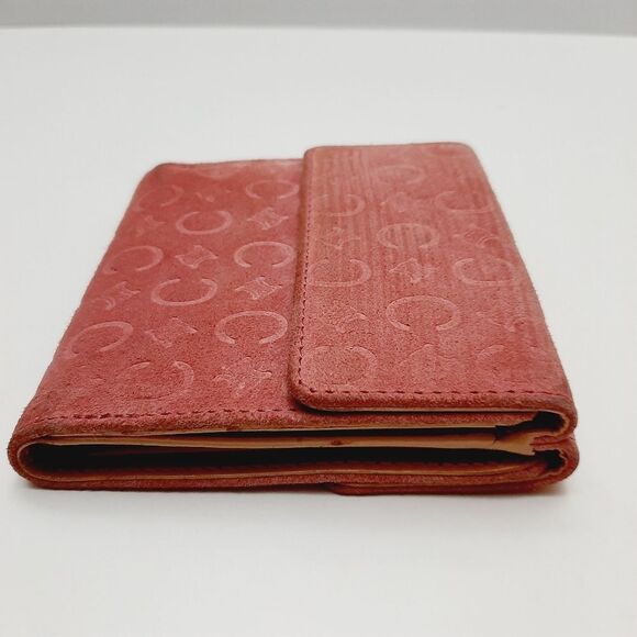 CELINE Vintage C Macadam Logo Pink Genuine Suede Leather Square Triomphe Wallet - Picture 3 of 16